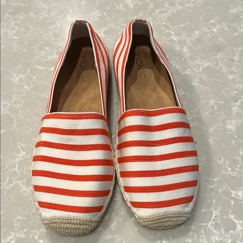 Vionic Women's Orange and White Striped Espadrilles, size 9-1/2